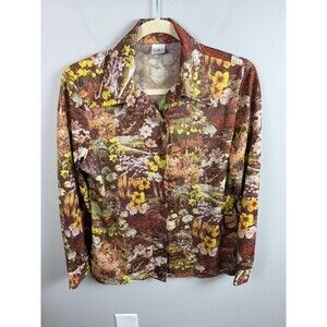 VINTAGE 70'S Bordin Knits Picture Long Sleeve Shirt Button Down Floral Fall